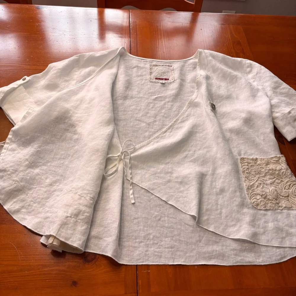 4 Love And Liberty Johnny Was Linen Crochet Embroidered Wrap Style Top Size M - Picture 14 of 16